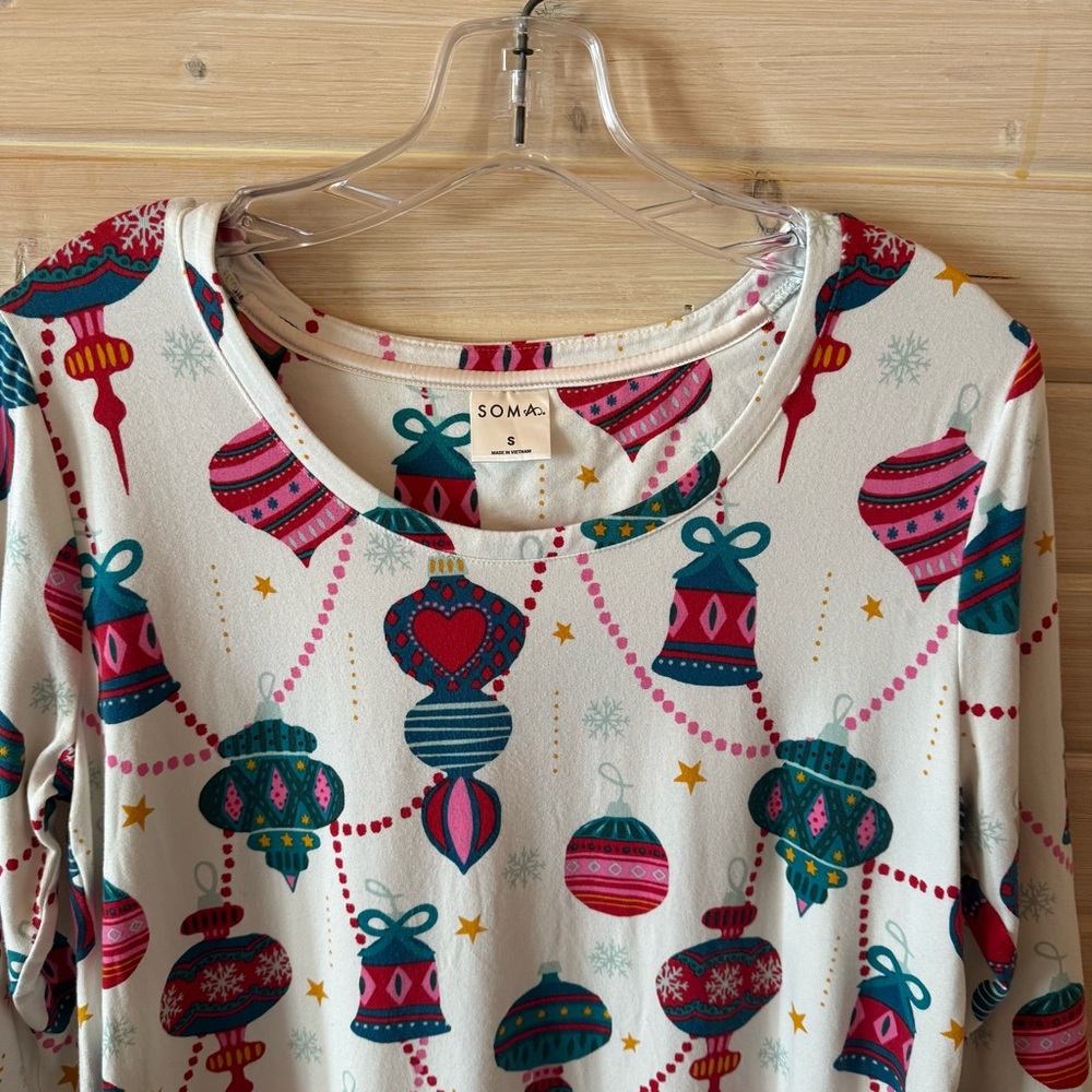 Soma Holiday Ornament Print Nightshirt Sleep Shirt Women’s Small Nightgown - Picture 5 of 5